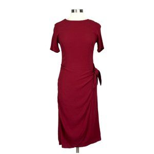 Otis Maclain Burgundy Faux Wrap Short Sleeve Crepe Midi Dress size Small